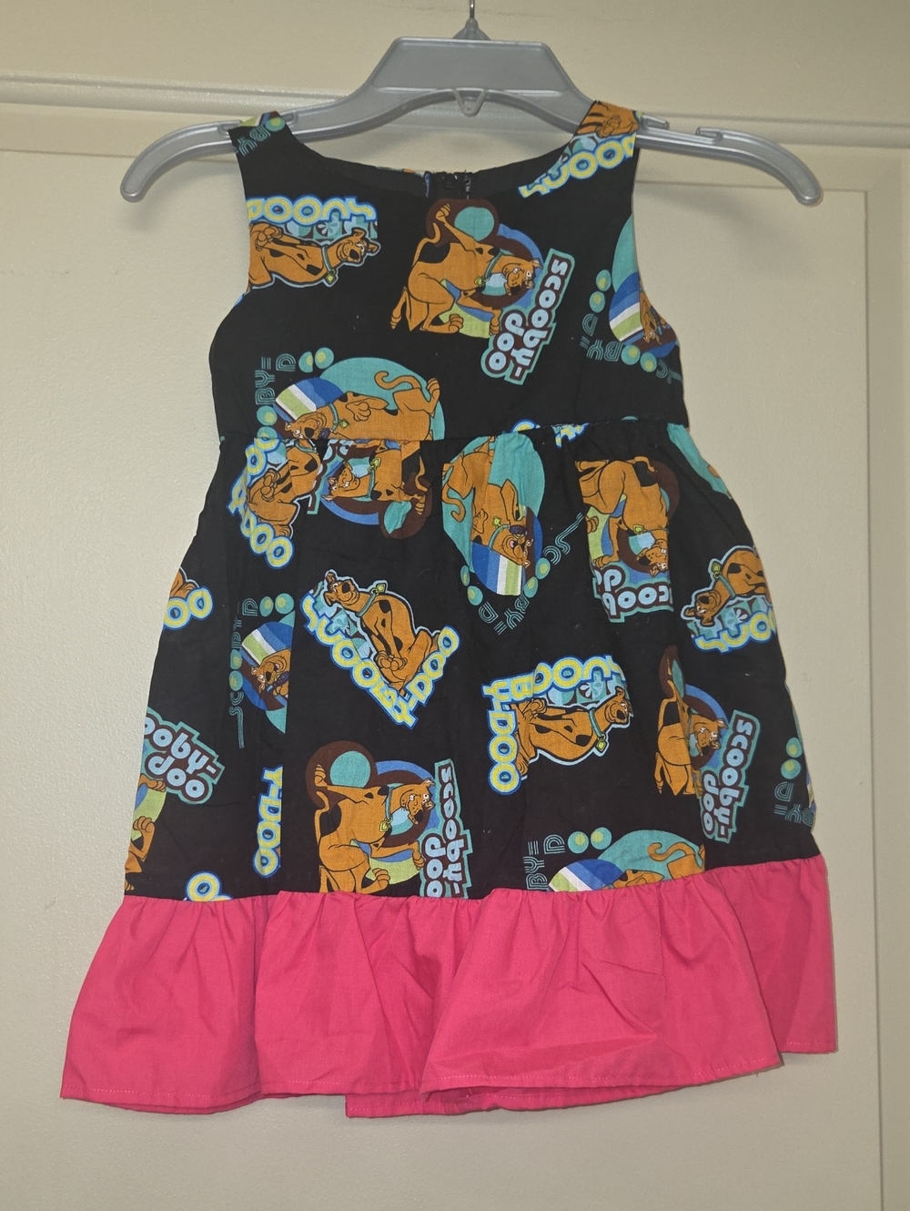 Girls Scooby-Doo Black Print Dress with Pink Ruffle